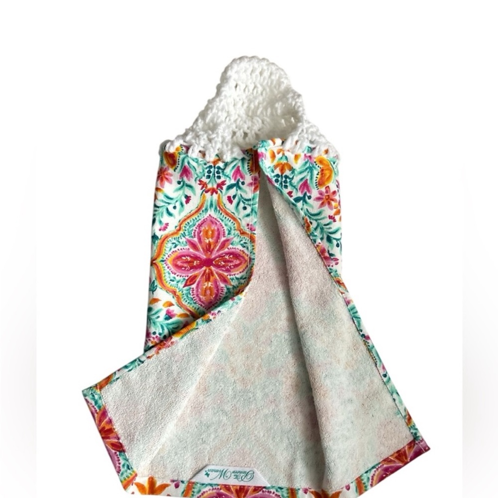 Hand Crafted Floral Hanging Kitchen Hand Towels Crochet Top - Picture 8 of 15